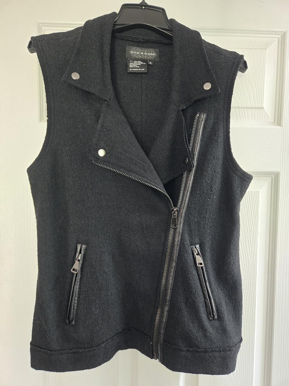 Live a Little Black Asymmetrical Moto Vest